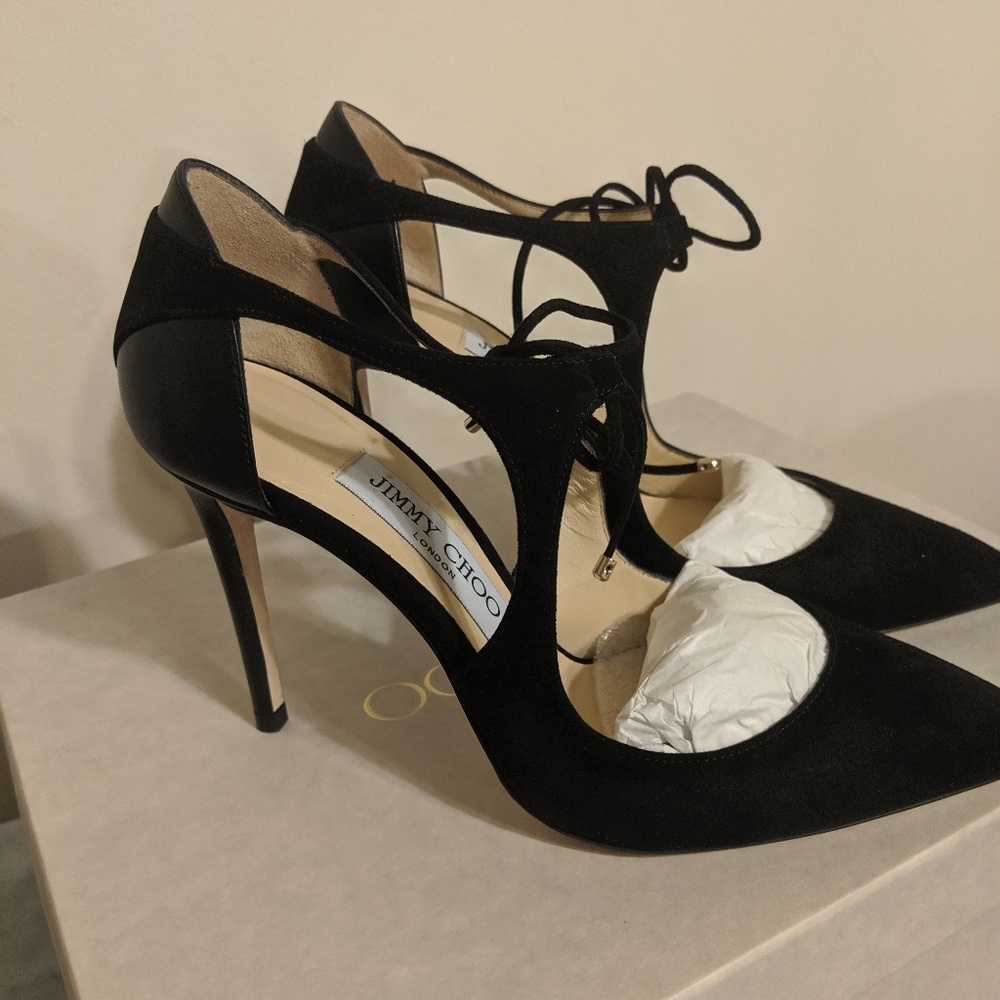 Jimmy Choo Black vanessa mixed media tie-front pum - Picture 7 of 8